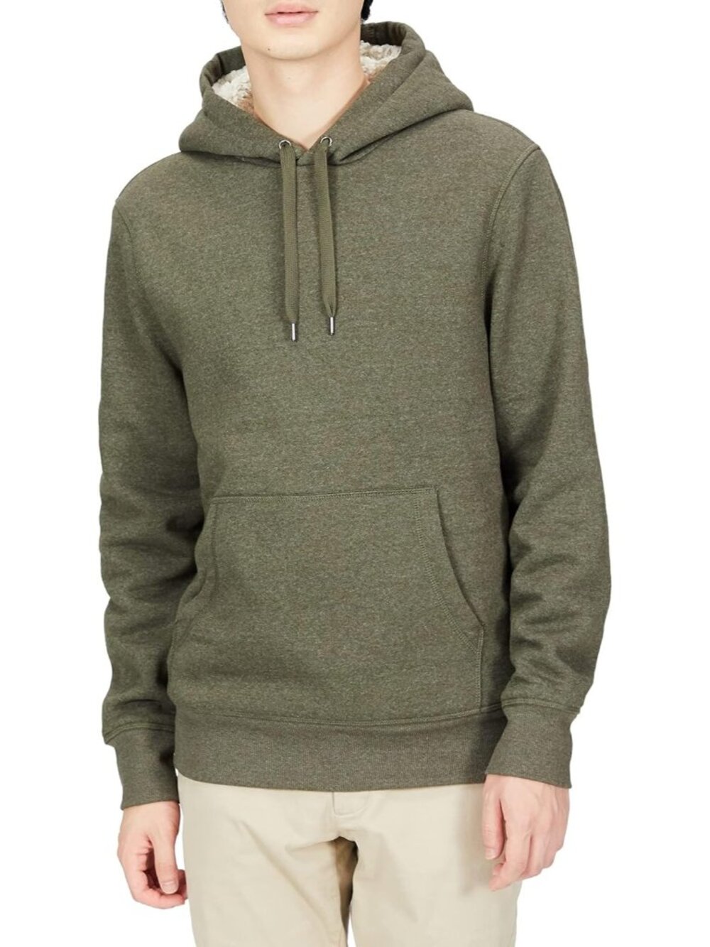 Amazon Essentials Men's Olive Regular Fit Sherpa Lined Pullover Hoodies